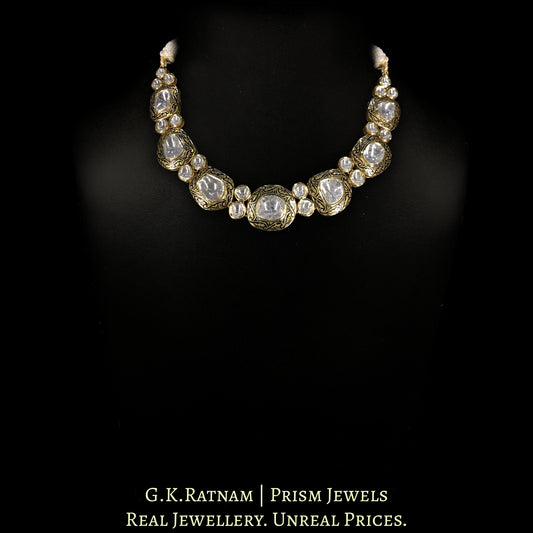 18k Gold and Diamond Polki Necklace Set with Big Uncuts and Intricate Goldwork - G. K. Ratnam