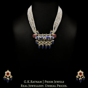 18k Gold and Diamond Polki tevta-style Pendant Set with Blue Enamel