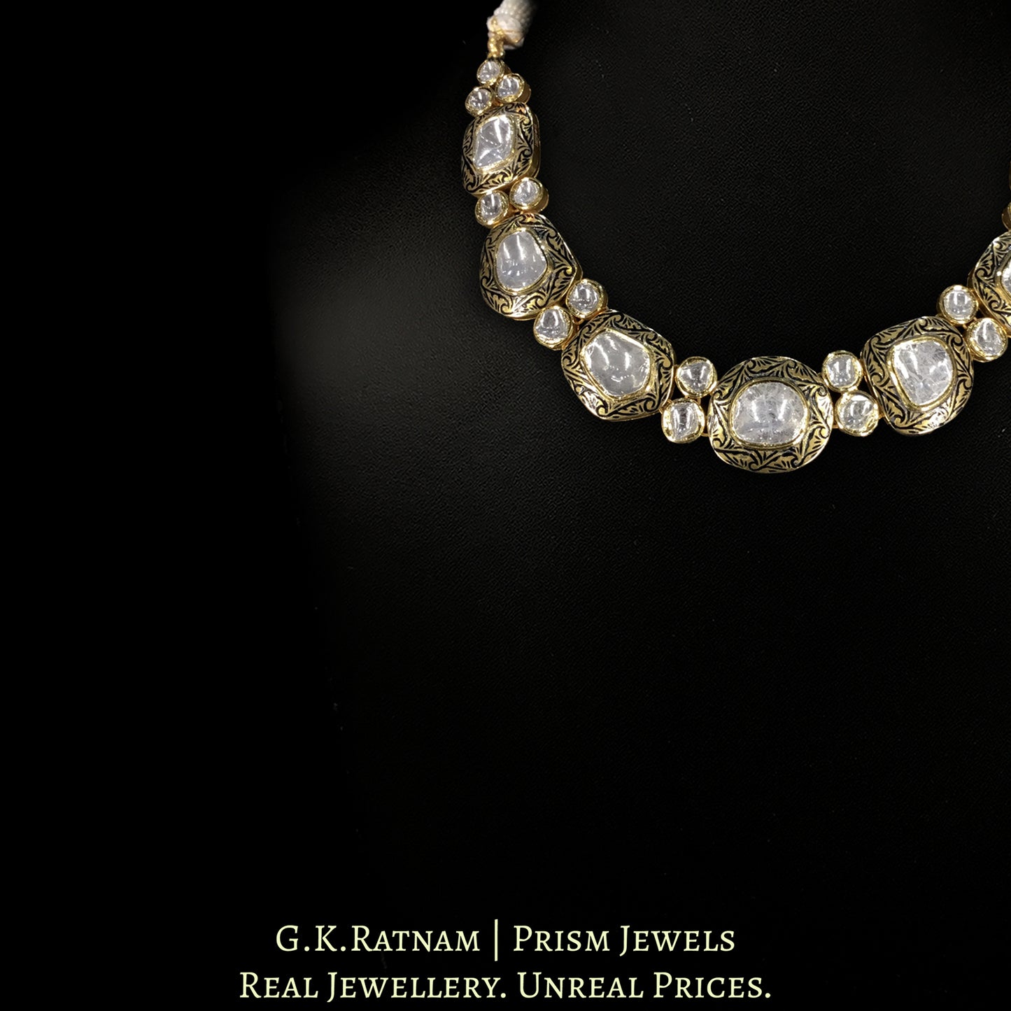 18k Gold and Diamond Polki Necklace Set with Big Uncuts and Intricate Goldwork - G. K. Ratnam