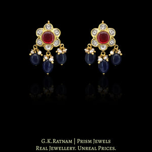 18k Gold and Diamond Polki tevta-style Pendant Set with Blue Enamel