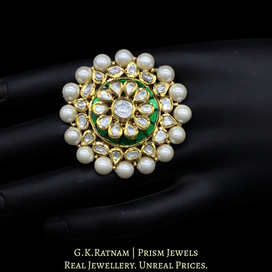 Traditional Gold and Diamond Polki three-dimensional Green Cocktail Ring