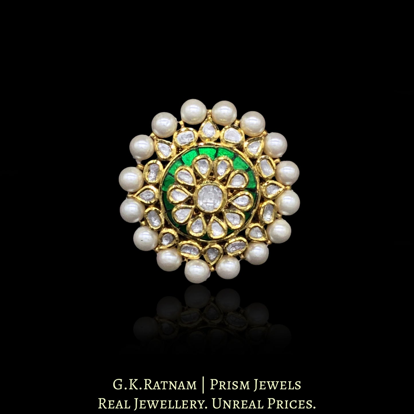 Traditional Gold and Diamond Polki three-dimensional Green Cocktail Ring