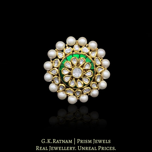 Traditional Gold and Diamond Polki three-dimensional Green Cocktail Ring