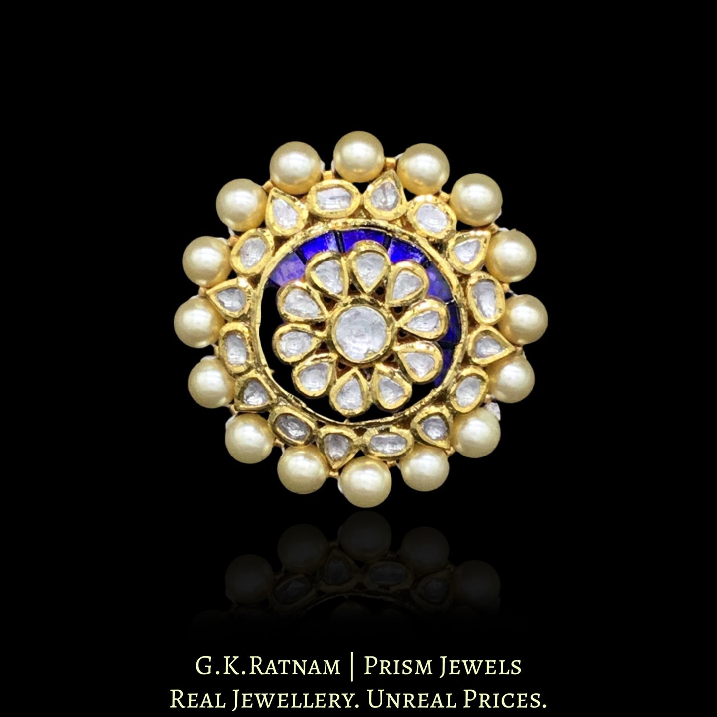 Traditional Gold and Diamond Polki three-dimensional Blue Cocktail Ring