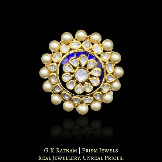 Traditional Gold and Diamond Polki three-dimensional Blue Cocktail Ring