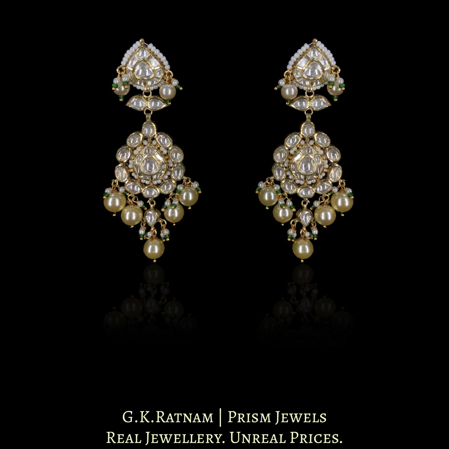 18k Gold and Diamond Polki pear-motifs Choker Necklace Set With south-sea-like Pearls