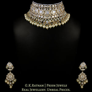 18k Gold and Diamond Polki pear-motifs Choker Necklace Set With south-sea-like Pearls