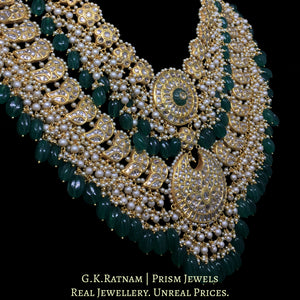 23k Gold and Diamond Polki Long Necklace Set with bird motifs