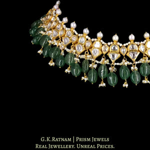 18k Gold and Diamond Polki Necklace enhanced with Hyderabadi Pearls and Strawberry Quartz