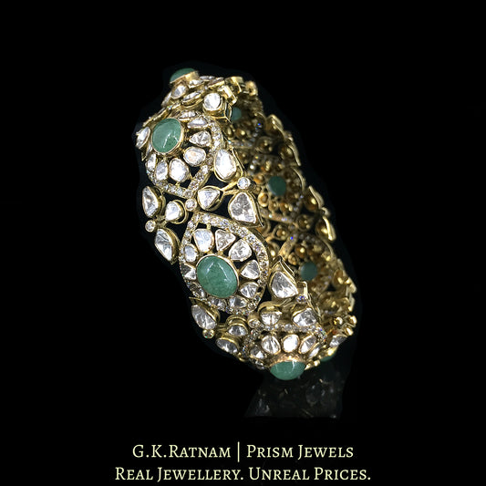 18k Gold and Diamond Polki Open Setting Bangle with emerald-grade Strawberry Quartz - G. K. Ratnam
