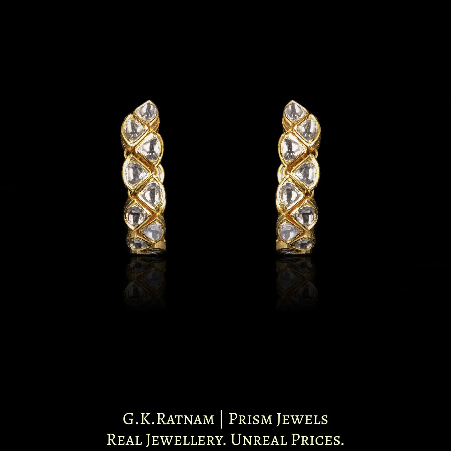 18k Gold and Diamond Polki Bali / Hoop Earring Pair