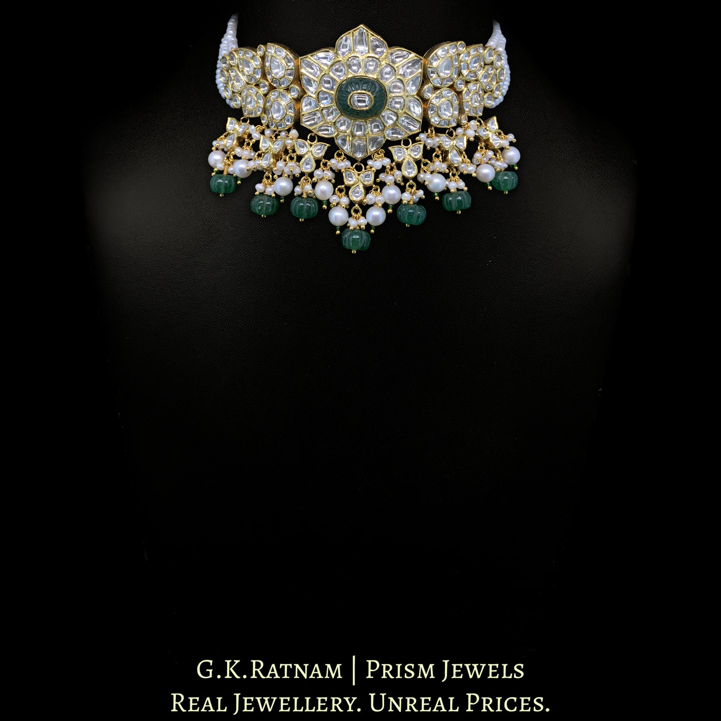 18k Gold and Diamond Polki Choker Necklace Set