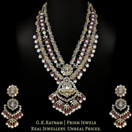 14k Gold and Diamond Polki Open Setting Necklace Set with Mozambique Garnets and south-sea-like Pearls - G. K. Ratnam