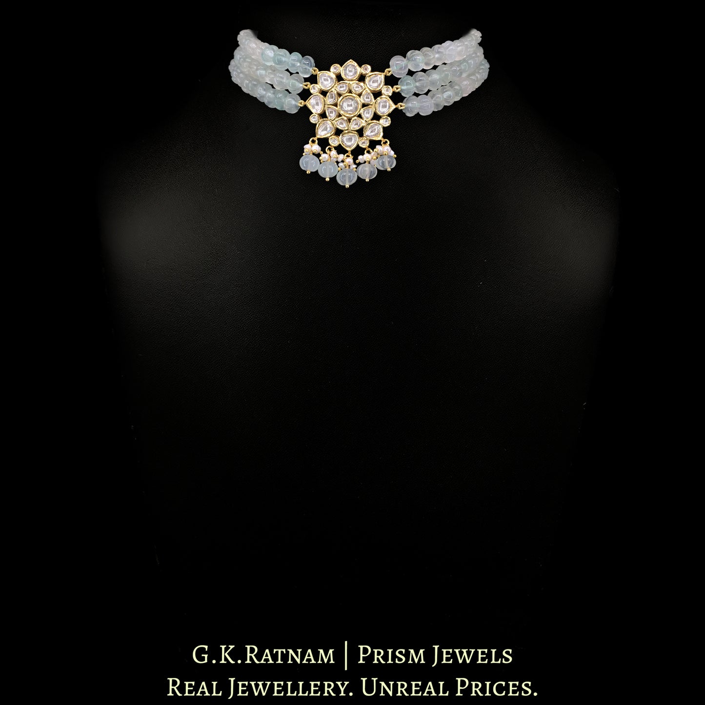 18k Gold and Diamond Polki Choker Necklace Set with russian-green Melons - G. K. Ratnam