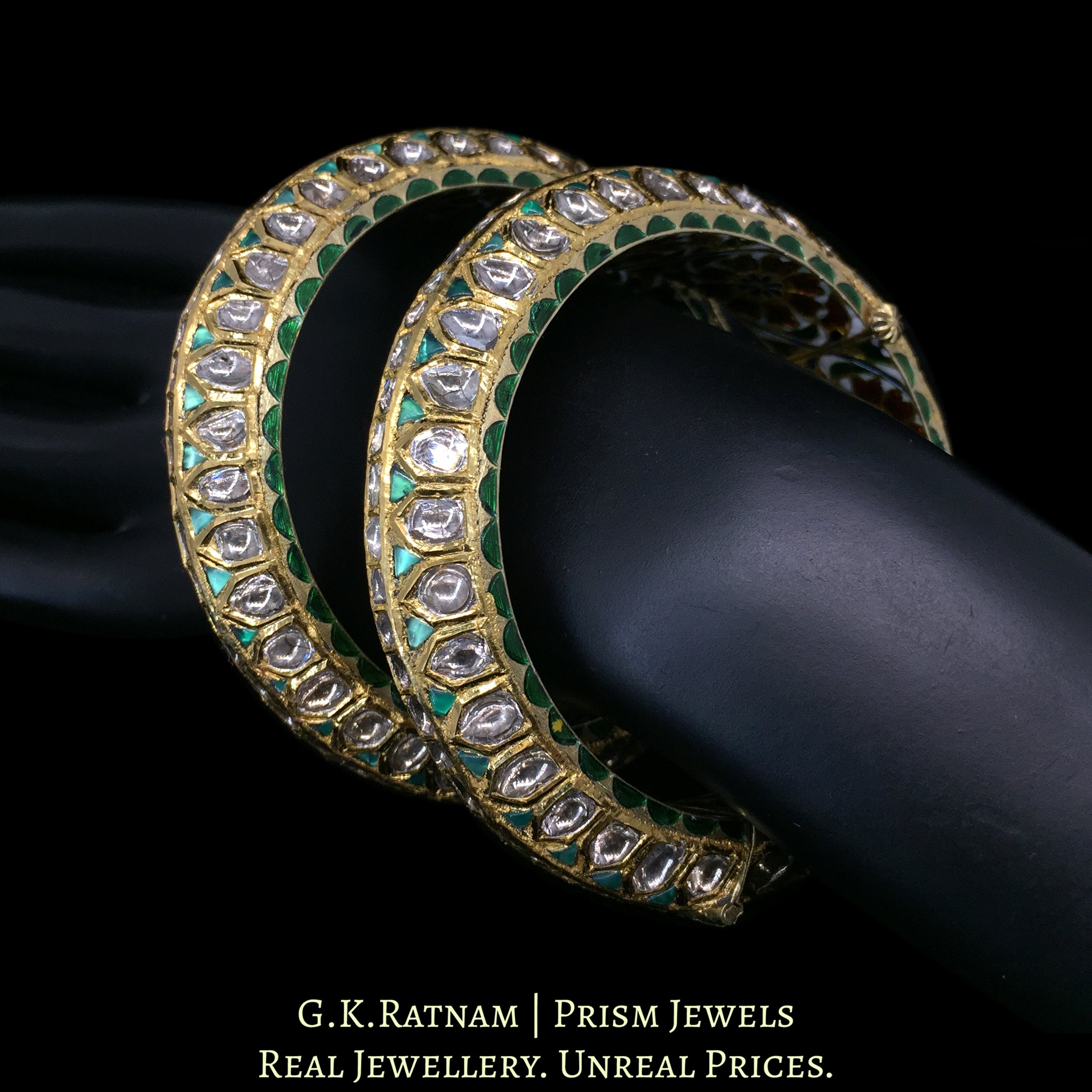 18k Gold and Diamond Polki Bangle Pair