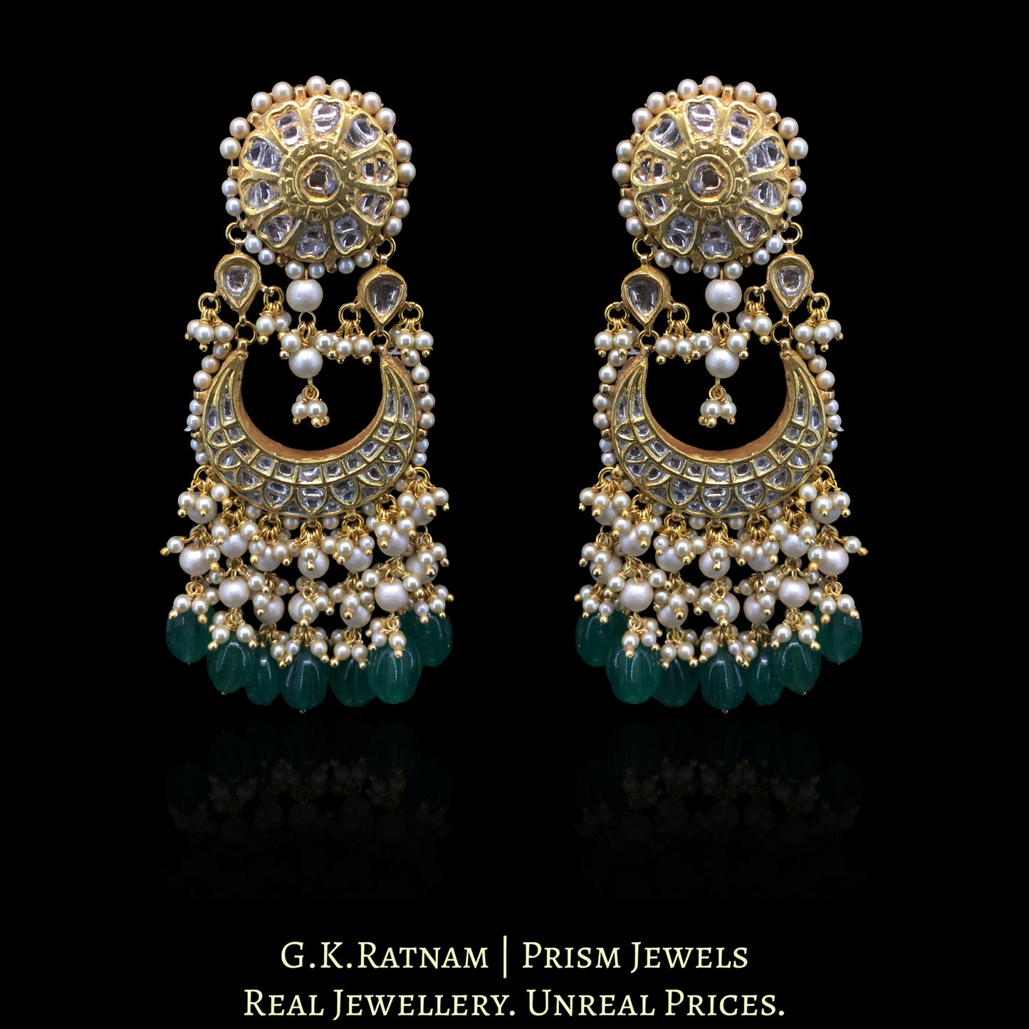 23k Gold and Diamond Polki Long Necklace Set with bird motifs