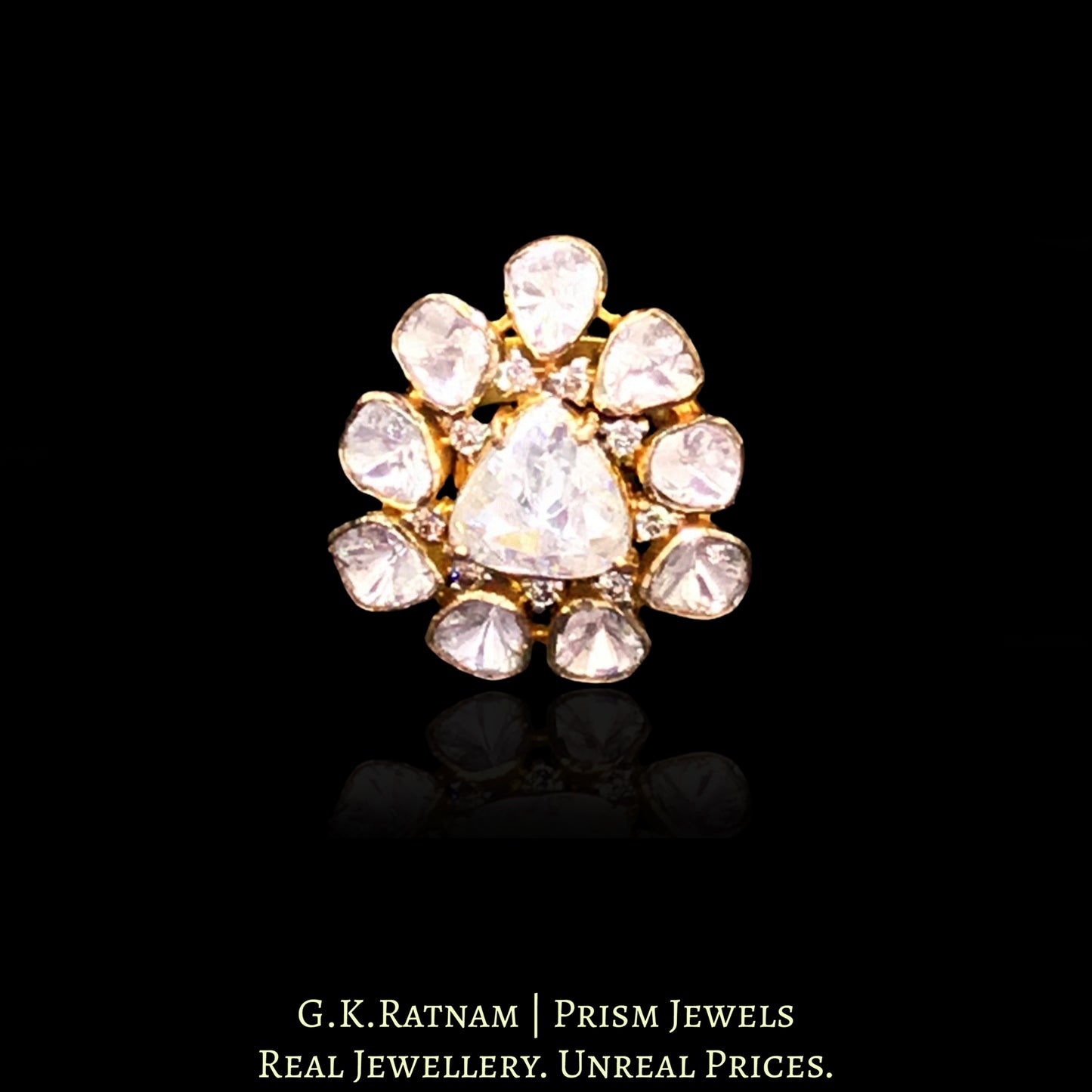 18k Gold and Diamond Polki pear-shaped Ring with English Polki Center