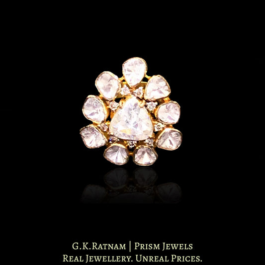18k Gold and Diamond Polki pear-shaped Ring with English Polki Center