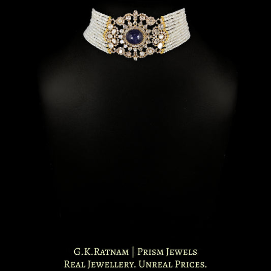 14k Gold and Diamond Polki Open Setting Choker Necklace with interchangeable Ruby, Blue Sapphire and Green Beryl collets