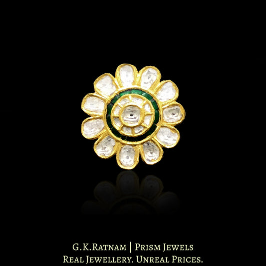 18k Gold and Diamond Polki floral cocktail Ring with emerald green stones - G. K. Ratnam