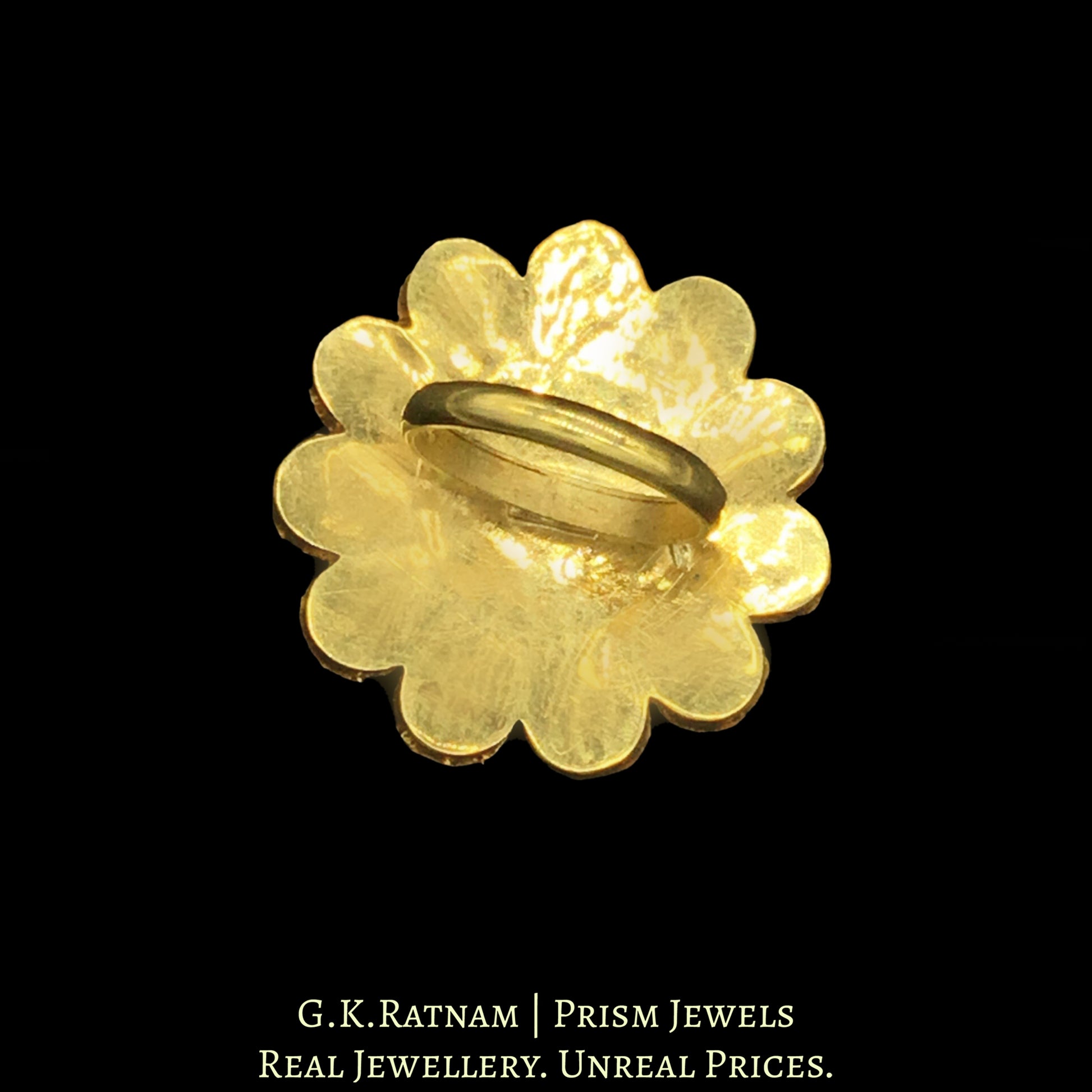 18k Gold and Diamond Polki floral cocktail Ring with emerald green stones - G. K. Ratnam