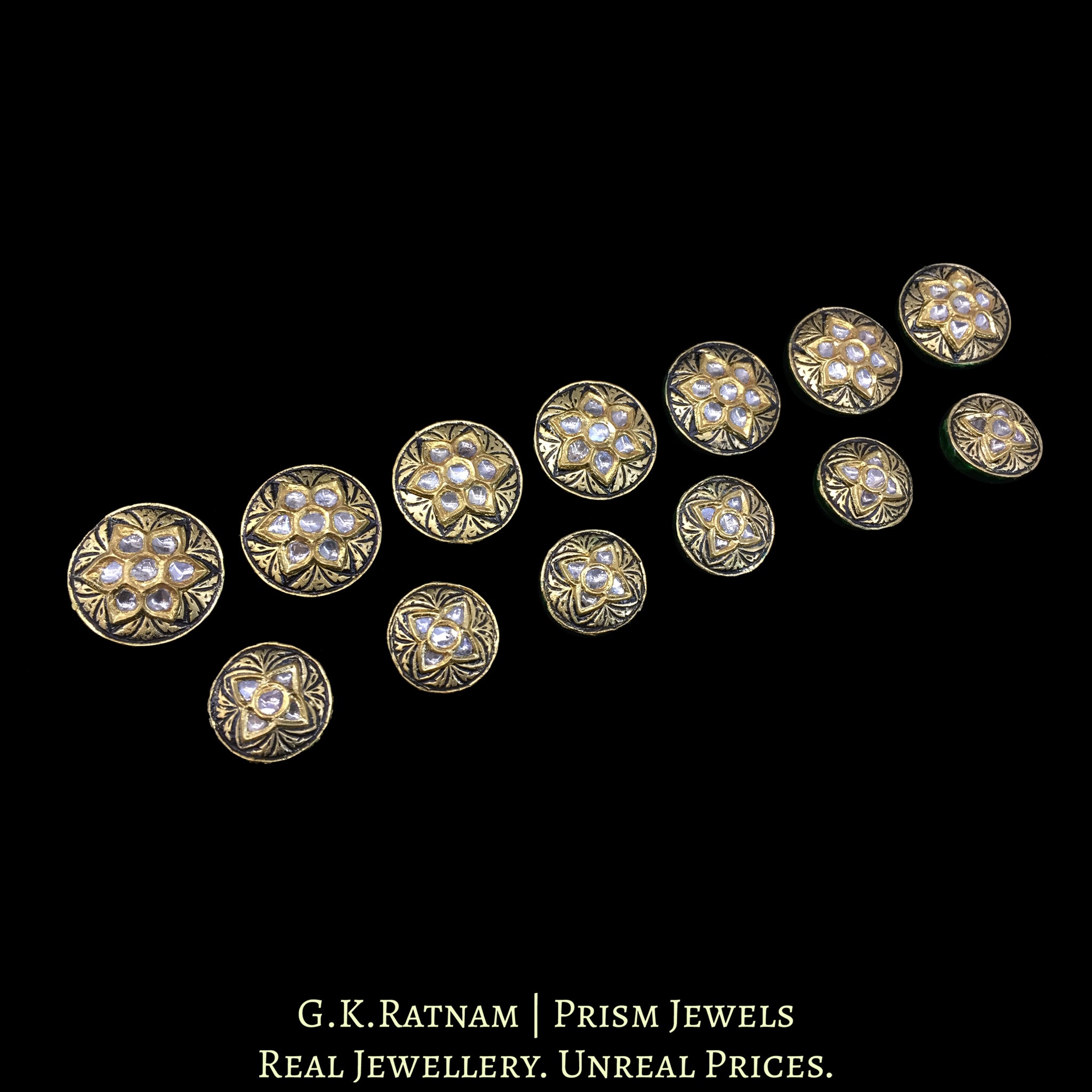 23k Gold and Diamond Polki antique-finish Sherwani Buttons for Men