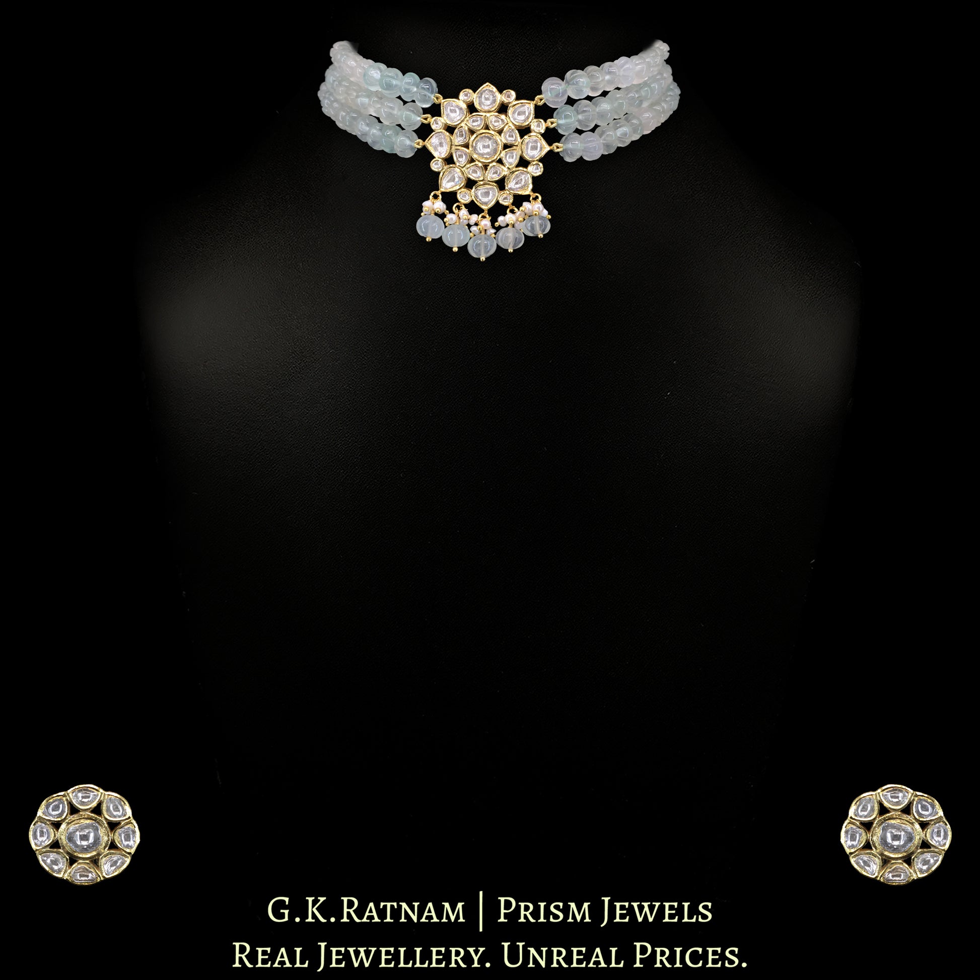 18k Gold and Diamond Polki Choker Necklace Set with russian-green Melons - G. K. Ratnam