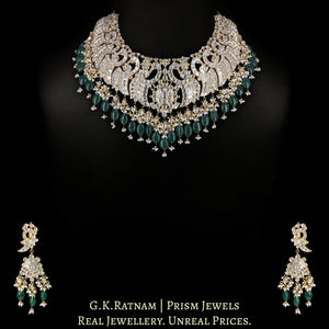 18k Gold and Diamond Polki Necklace Set with Peacock Motifs