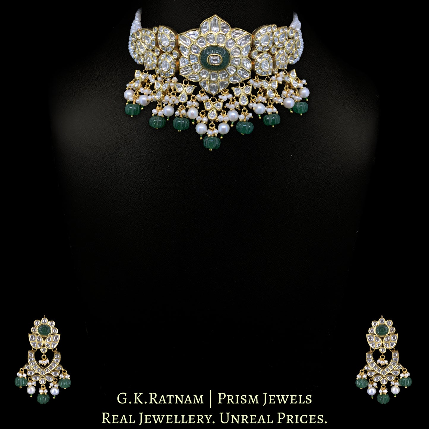 18k Gold and Diamond Polki Choker Necklace Set