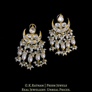 18k Gold and Diamond Polki chand-shaped Karanphool Earring Pair With Natural Freshwater Pearls