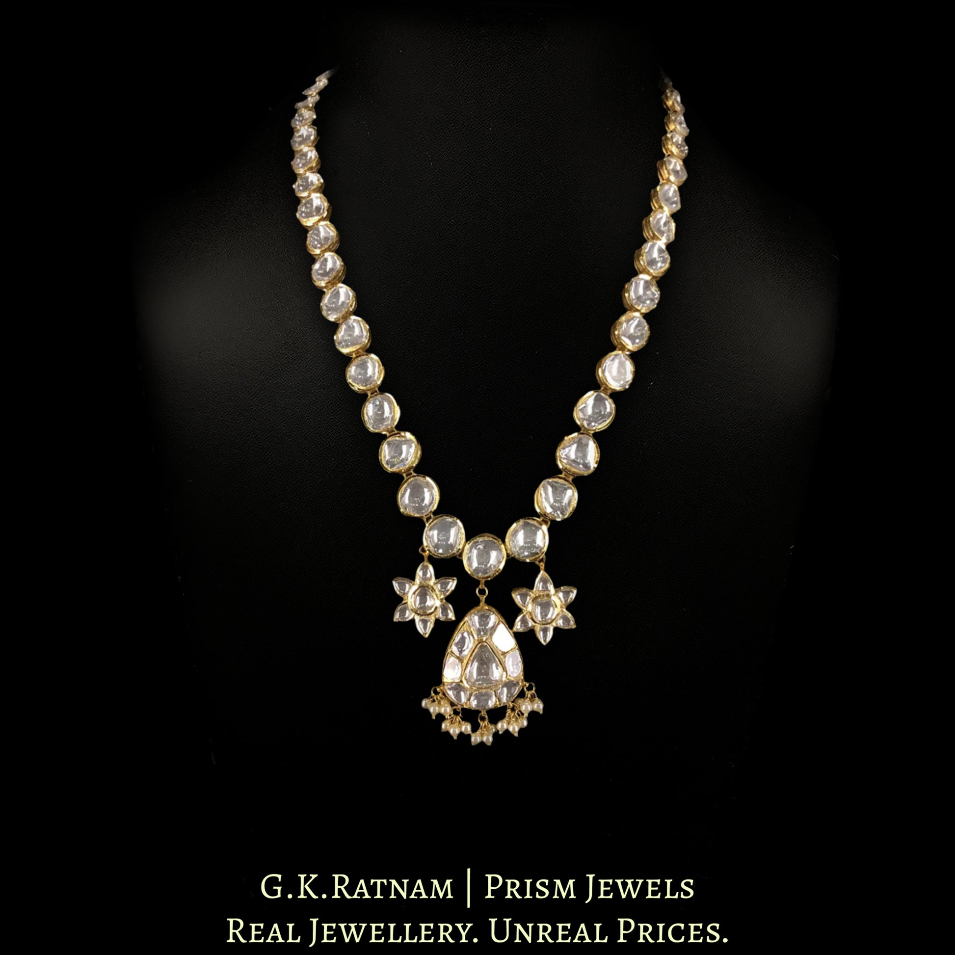 18k Gold and Diamond Polki Single Line Necklace with star-shaped Charms - G. K. Ratnam