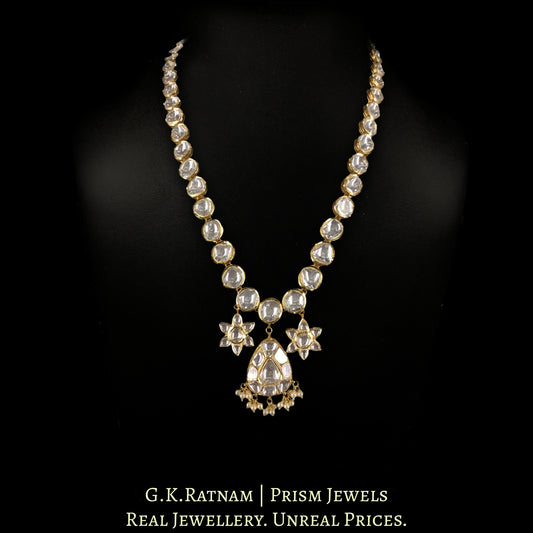 18k Gold and Diamond Polki Single Line Necklace with star-shaped Charms - G. K. Ratnam