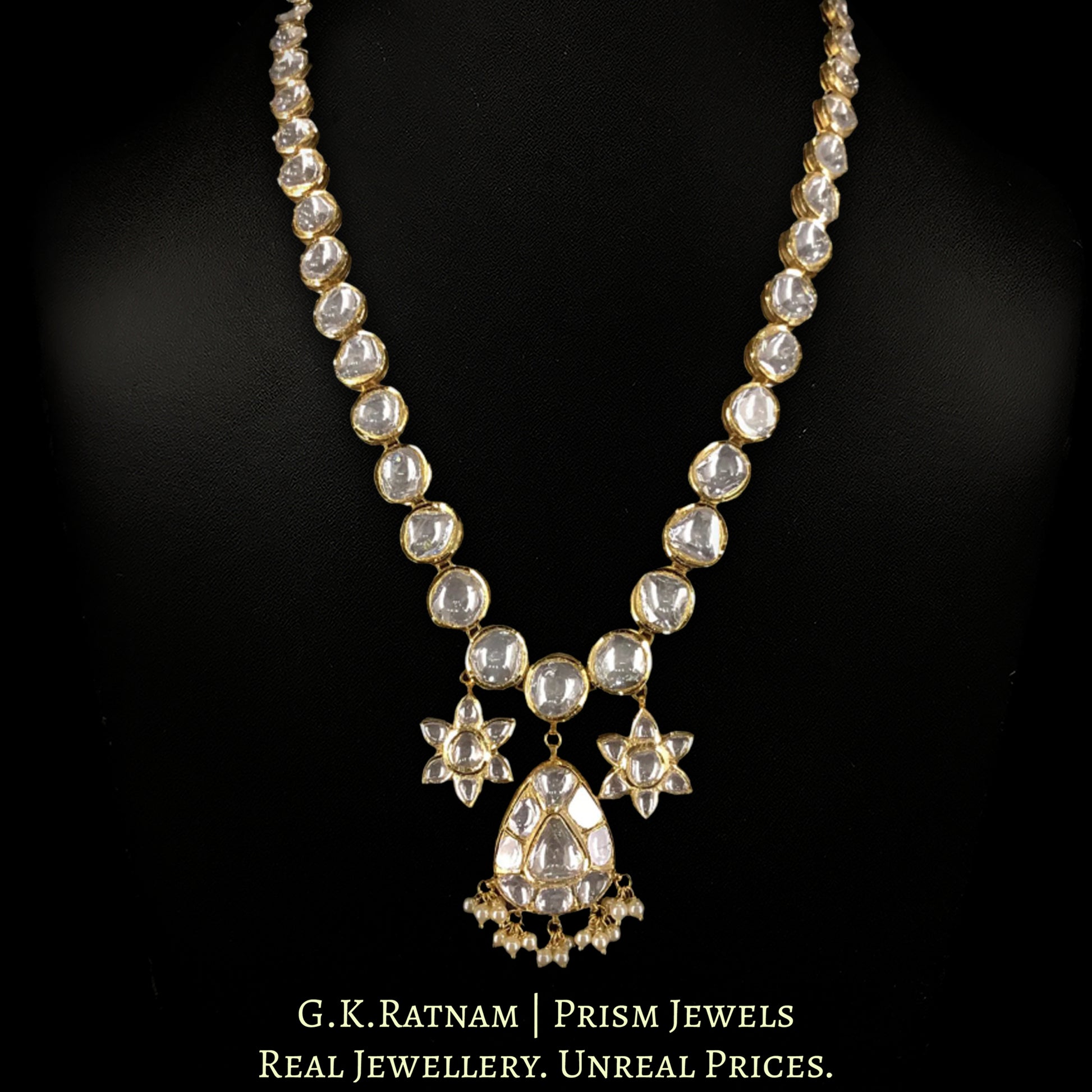 18k Gold and Diamond Polki Single Line Necklace with star-shaped Charms - G. K. Ratnam