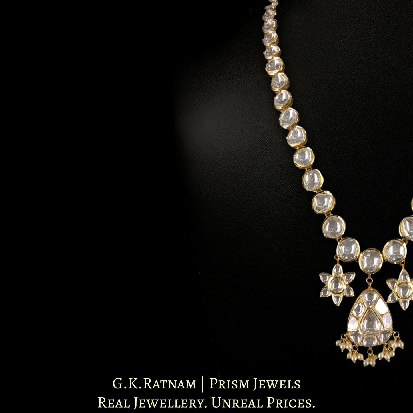 18k Gold and Diamond Polki Single Line Necklace with star-shaped Charms - G. K. Ratnam