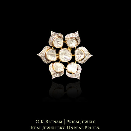 14k Gold and Diamond Polki Open Setting Floral Ring with three-dimensional petals - G. K. Ratnam