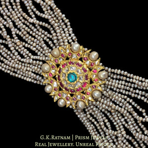 18k Gold and Diamond Polki south-style Choker Necklace With Antiqued Hyderabadi Pearls