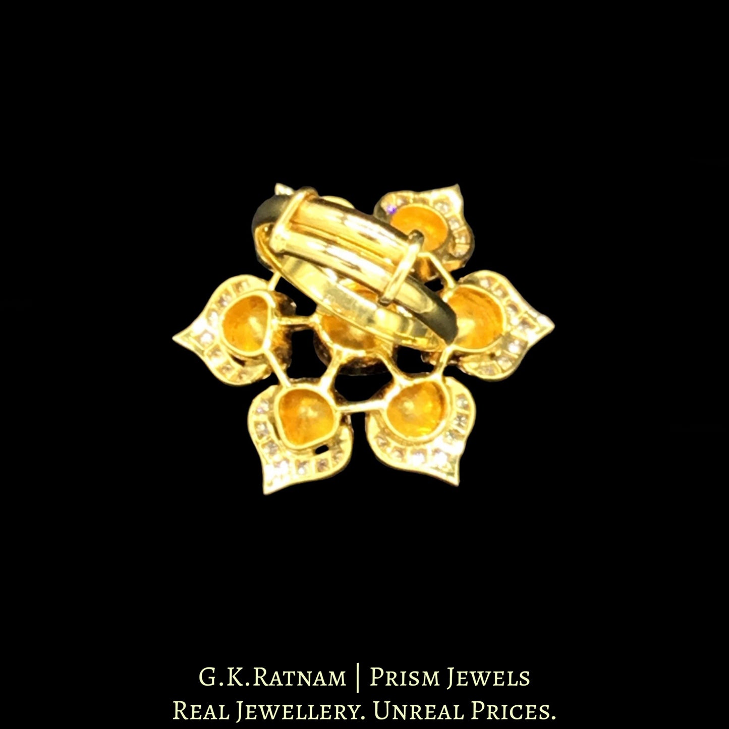 14k Gold and Diamond Polki Open Setting Floral Ring with three-dimensional petals - G. K. Ratnam