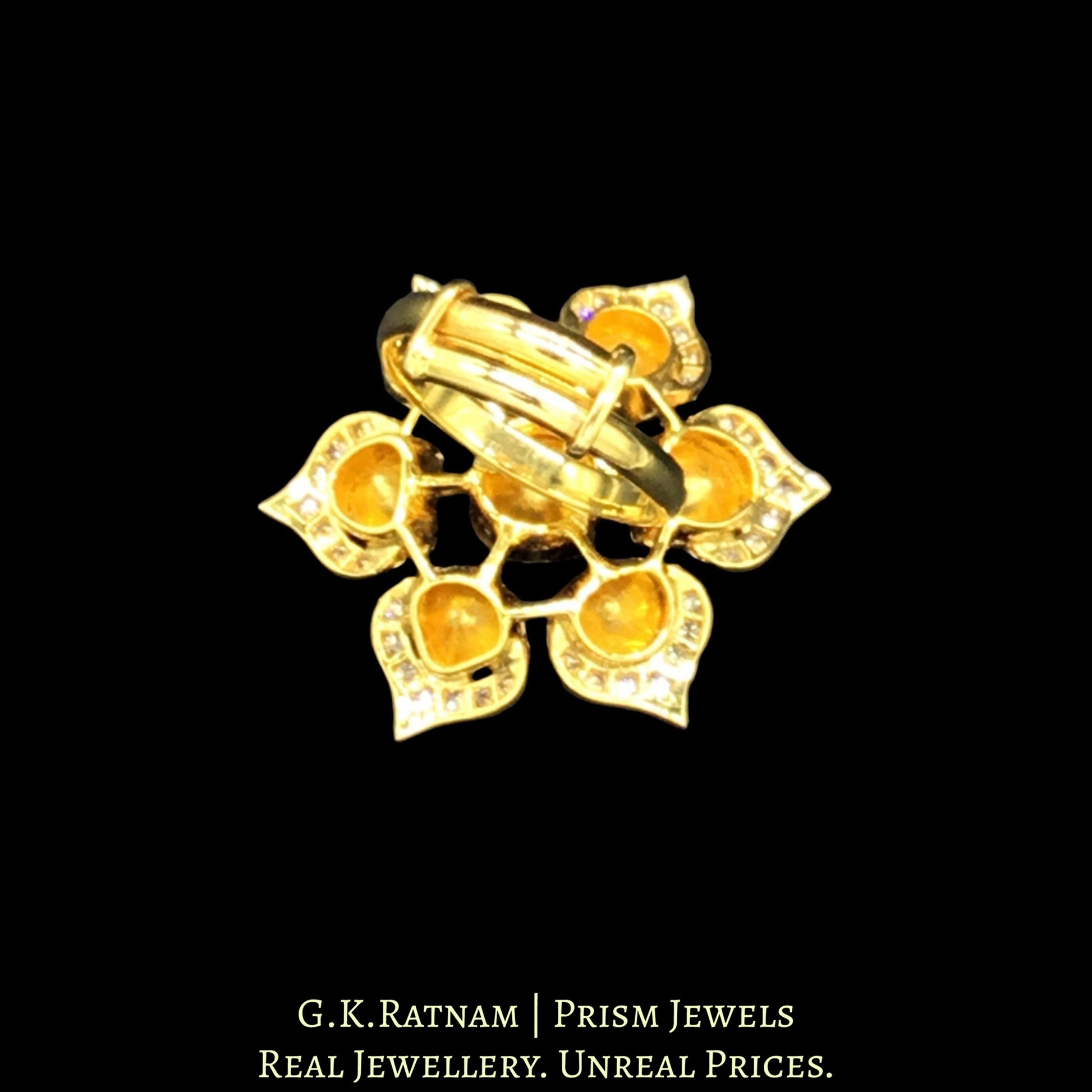 14k Gold and Diamond Polki Open Setting Floral Ring with three-dimensional petals - G. K. Ratnam