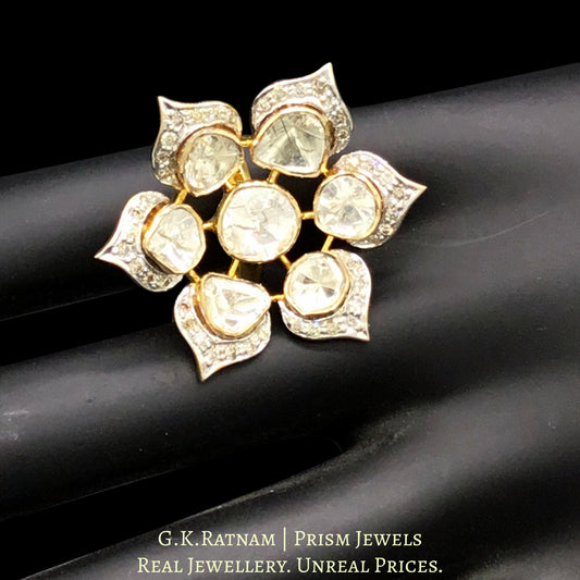 14k Gold and Diamond Polki Open Setting Floral Ring with three-dimensional petals - G. K. Ratnam