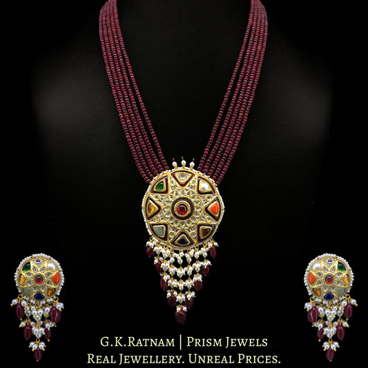 23k Gold and Diamond Polki Navratna Pendant Set with Rubies - G. K. Ratnam
