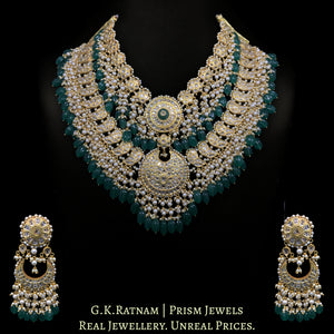 23k Gold and Diamond Polki Long Necklace Set with bird motifs