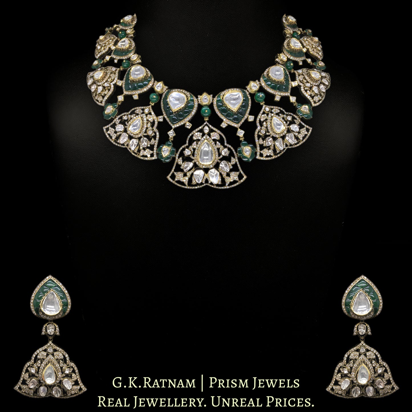 18k Gold and Diamond Polki Fusion Necklace Set in Victorian Finish