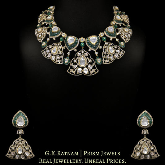 18k Gold and Diamond Polki Fusion Necklace Set in Victorian Finish
