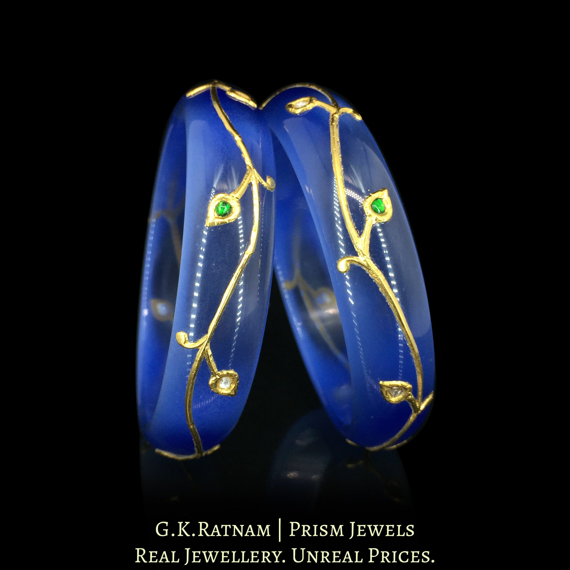 23k Gold and Diamond Polki Bangle Pair - G. K. Ratnam