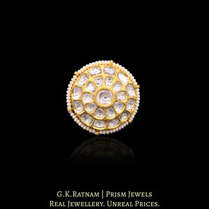 18k Gold and Diamond Polki Round Ring with Chid Pearl Outlining