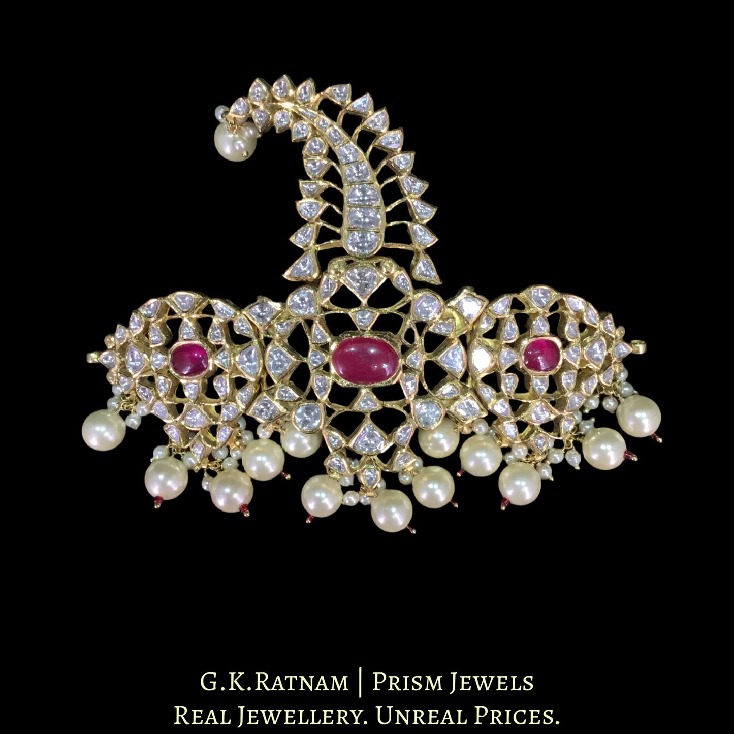 18k Gold and Diamond Polki Kilangi Cum Choker Necklace with Ruby and Pearls - G. K. Ratnam