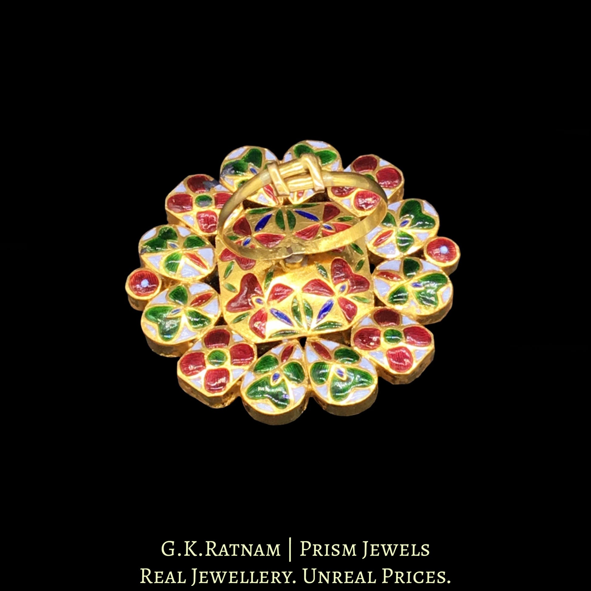 18k Gold and Diamond Polki floral Ring with far sized uncuts - G. K. Ratnam