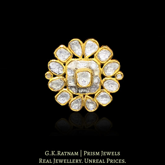 18k Gold and Diamond Polki floral Ring with far sized uncuts - G. K. Ratnam