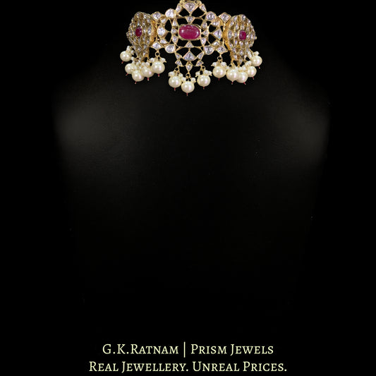 18k Gold and Diamond Polki Kilangi Cum Choker Necklace with Ruby and Pearls - G. K. Ratnam