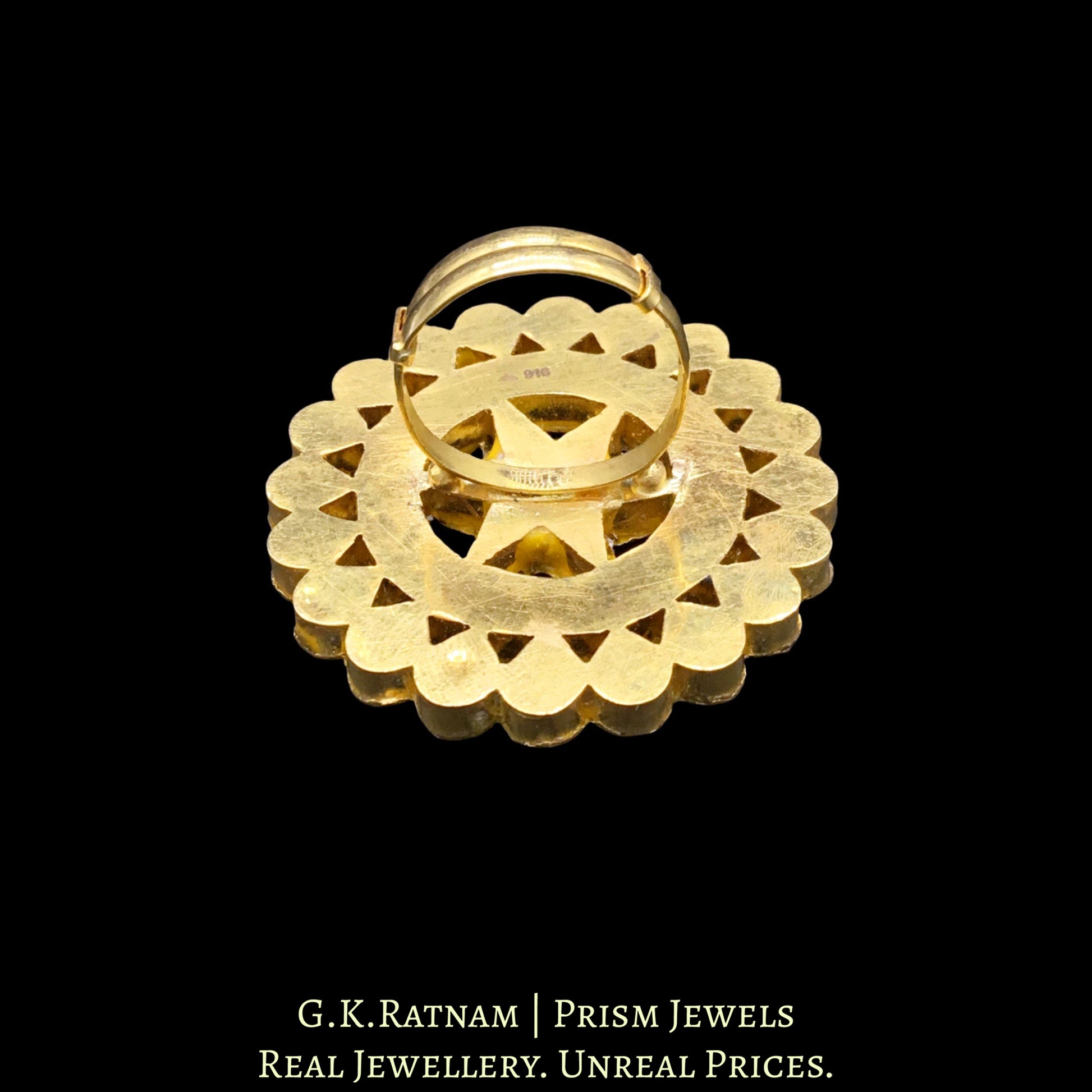 22k Gold and Diamond Polki Navratna Cocktail Ring - G. K. Ratnam